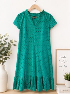 Talbots Green Eyelet Midi Dress